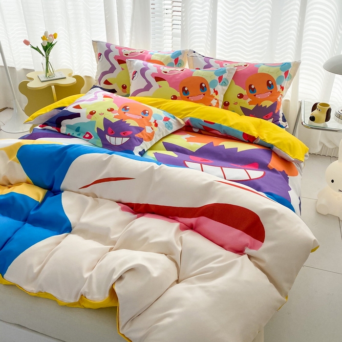 91家纺网 家纺一手货源 找家纺 一电 2026新款卡通被套单件被罩男女儿童学生宿舍单人被单男孩卡幼儿园单人被罩-2.磨毛被套 嘻嘻皮卡丘