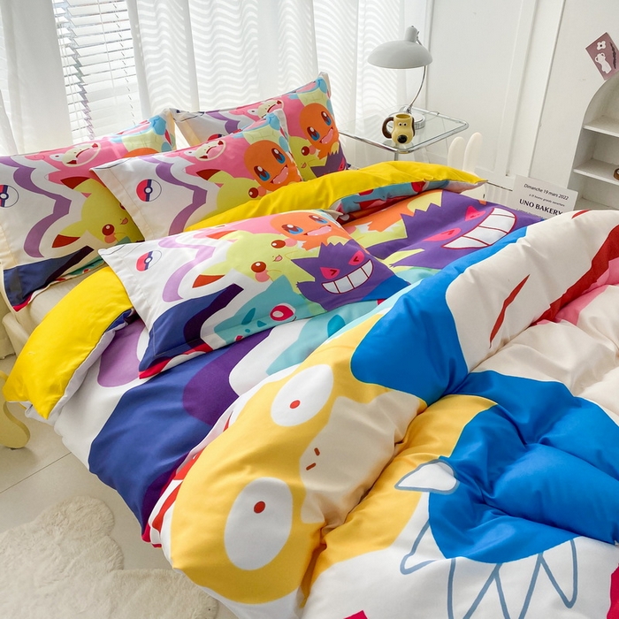 91家纺网 家纺一手货源 找家纺 一电 2026新款卡通被套单件被罩男女儿童学生宿舍单人被单男孩卡幼儿园单人被罩-2.磨毛被套 嘻嘻皮卡丘