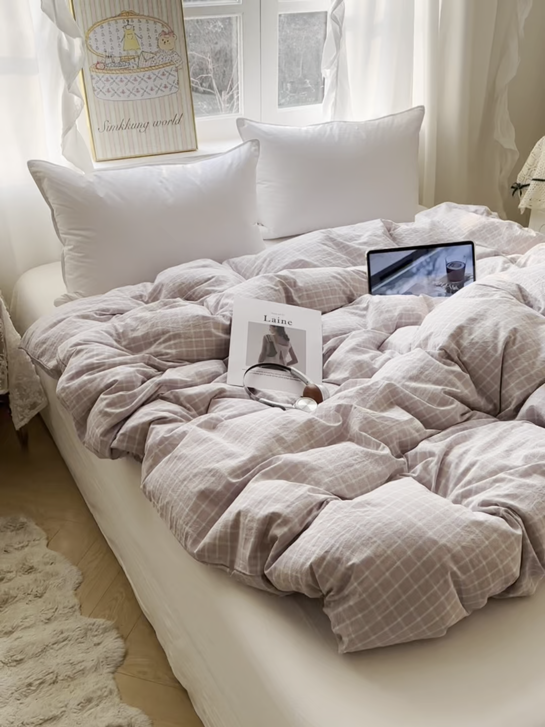 91家纺网 家纺一手货源 找家纺 六巷胡同 2026新款A类全棉纯棉水洗棉色织格子单品被套 被套单件 知序-灰格