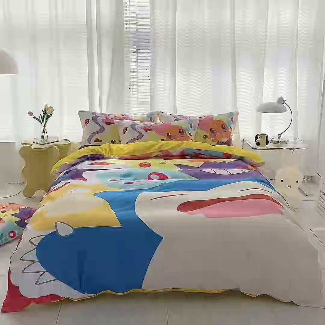 91家纺网 家纺一手货源 找家纺 一电 2026新款卡通被套单件被罩男女儿童学生宿舍单人被单男孩卡幼儿园单人被罩-2.磨毛被套 嘻嘻皮卡丘