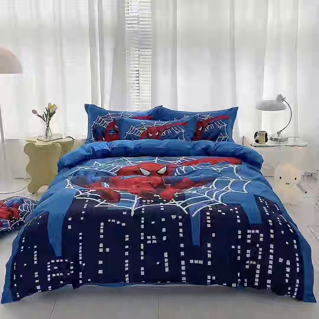 91家纺网 家纺一手货源 找家纺 一电 2026新款卡通被套单件被罩男女儿童学生宿舍单人被单男孩卡幼儿园单人被罩-2.磨毛被套 蜘蛛侠