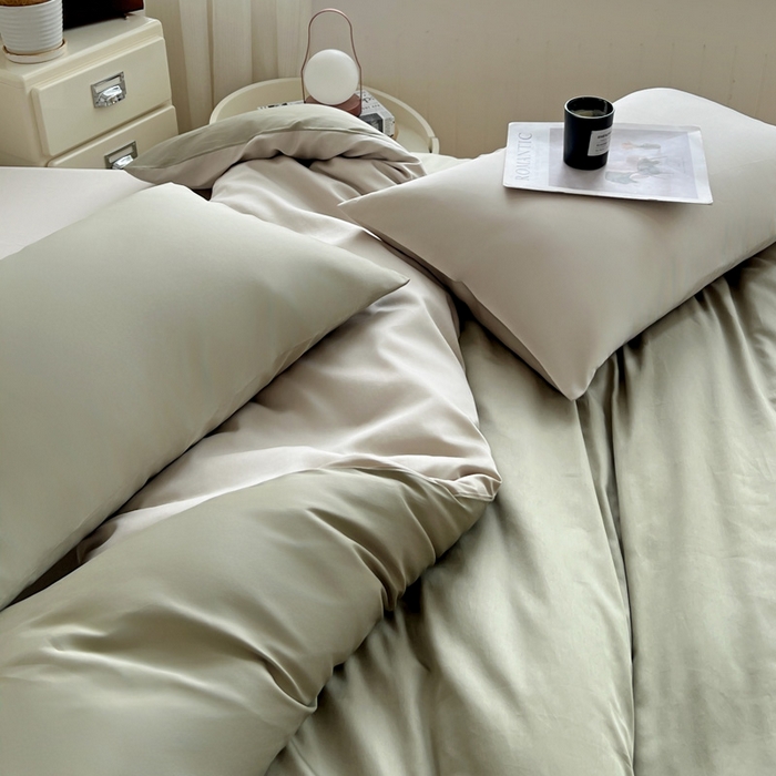 91家纺网 家纺一手货源 找家纺 耀悦家纺 2026春夏新款60支纯棉四件套长绒棉全棉纯棉四件套床单被套枕套 沙茶绿+古典灰