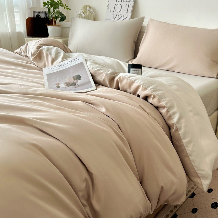 91家纺网 家纺一手货源 找家纺 耀悦家纺 2026春夏新款60支纯棉四件套长绒棉全棉纯棉四件套床单被套枕套 复古咖+古典灰