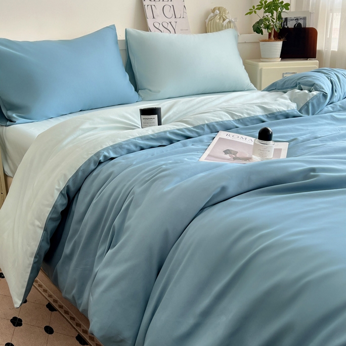 91家纺网 家纺一手货源 找家纺 耀悦家纺 2026春夏新款60支纯棉四件套长绒棉全棉纯棉四件套床单被套枕套 深海蓝+海盐蓝