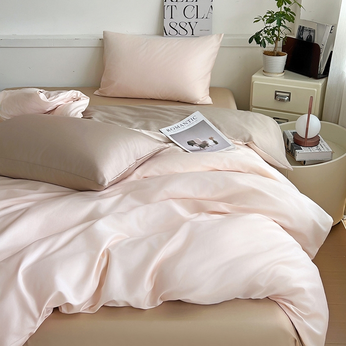 91家纺网 家纺一手货源 找家纺 耀悦家纺 2026春夏新款60支纯棉四件套长绒棉全棉纯棉四件套床单被套枕套 灵动白桃+复古咖