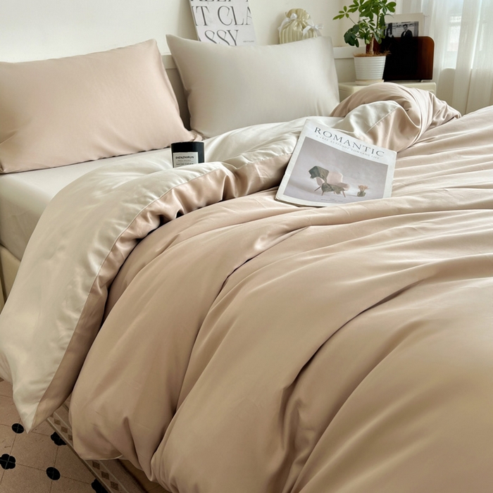 91家纺网 家纺一手货源 找家纺 耀悦家纺 2026春夏新款60支纯棉四件套长绒棉全棉纯棉四件套床单被套枕套 复古咖+古典灰