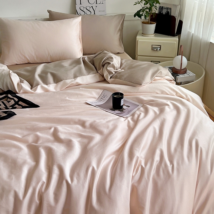 91家纺网 家纺一手货源 找家纺 耀悦家纺 2026春夏新款60支纯棉四件套长绒棉全棉纯棉四件套床单被套枕套 灵动白桃+复古咖