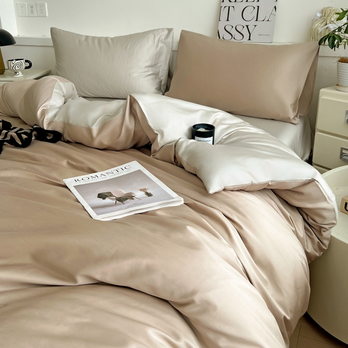 91家纺网 家纺一手货源 找家纺 耀悦家纺 2026春夏新款60支纯棉四件套长绒棉全棉纯棉四件套床单被套枕套 复古咖+古典灰