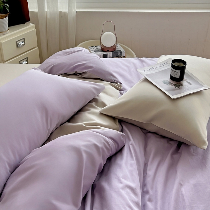 91家纺网 家纺一手货源 找家纺 耀悦家纺 2026春夏新款60支纯棉四件套长绒棉全棉纯棉四件套床单被套枕套 风信紫+古典灰