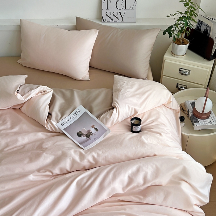 91家纺网 家纺一手货源 找家纺 耀悦家纺 2026春夏新款60支纯棉四件套长绒棉全棉纯棉四件套床单被套枕套 灵动白桃+复古咖