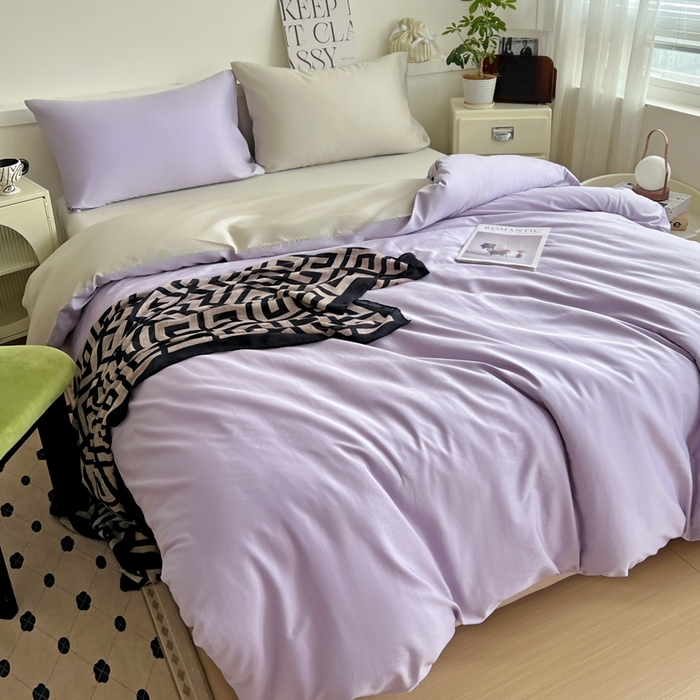 91家纺网 家纺一手货源 找家纺 耀悦家纺 2026春夏新款60支纯棉四件套长绒棉全棉纯棉四件套床单被套枕套 风信紫+古典灰