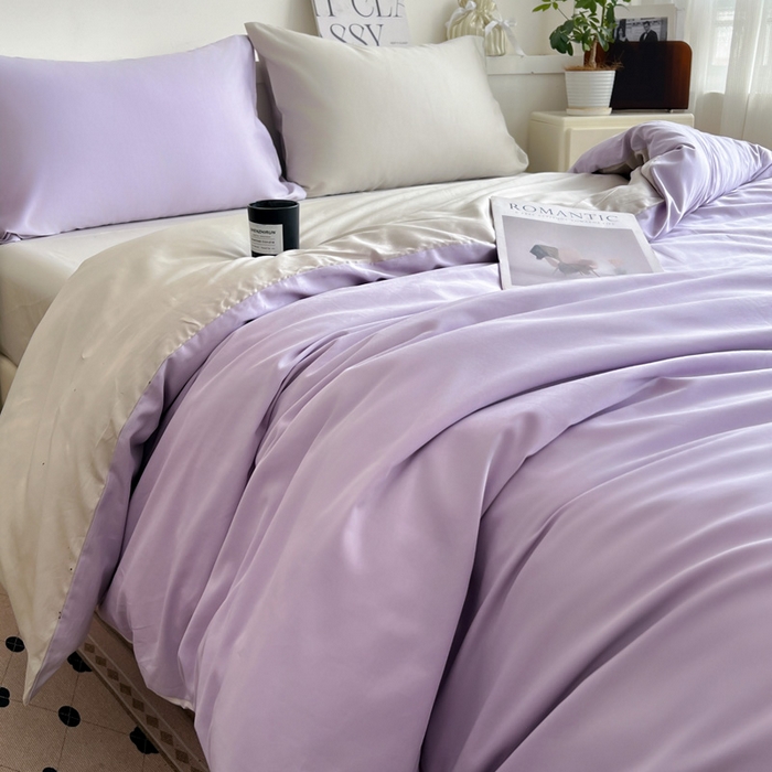 91家纺网 家纺一手货源 找家纺 耀悦家纺 2026春夏新款60支纯棉四件套长绒棉全棉纯棉四件套床单被套枕套 风信紫+古典灰