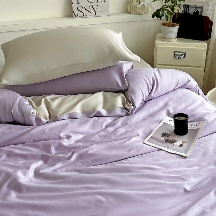 91家纺网 家纺一手货源 找家纺 耀悦家纺 2026春夏新款60支纯棉四件套长绒棉全棉纯棉四件套床单被套枕套 风信紫+古典灰