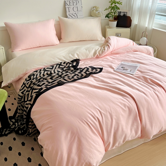 91家纺网 家纺一手货源 找家纺 耀悦家纺 2026春夏新款60支纯棉四件套长绒棉全棉纯棉四件套床单被套枕套 少女粉+灵动白桃