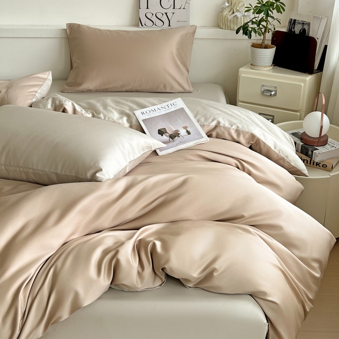 91家纺网 家纺一手货源 找家纺 耀悦家纺 2026春夏新款60支纯棉四件套长绒棉全棉纯棉四件套床单被套枕套 复古咖+古典灰