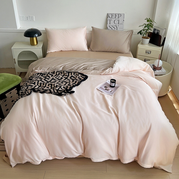 91家纺网 家纺一手货源 找家纺 耀悦家纺 2026春夏新款60支纯棉四件套长绒棉全棉纯棉四件套床单被套枕套 灵动白桃+复古咖