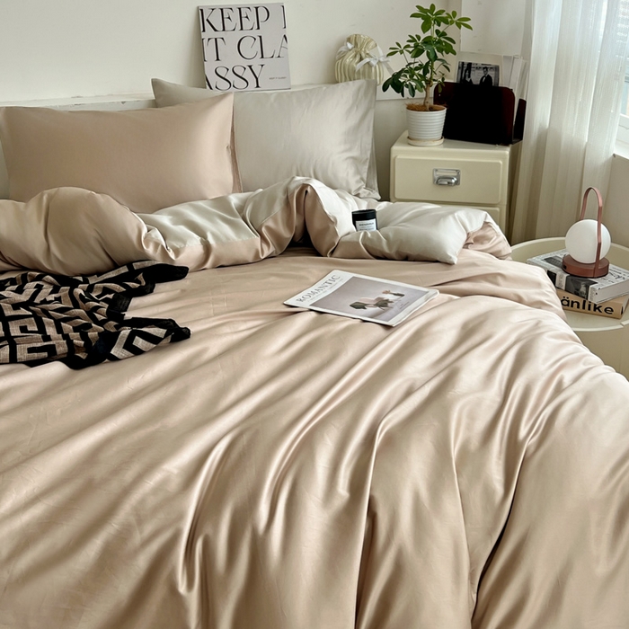 91家纺网 家纺一手货源 找家纺 耀悦家纺 2026春夏新款60支纯棉四件套长绒棉全棉纯棉四件套床单被套枕套 复古咖+古典灰