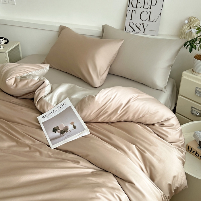 91家纺网 家纺一手货源 找家纺 耀悦家纺 2026春夏新款60支纯棉四件套长绒棉全棉纯棉四件套床单被套枕套 复古咖+古典灰