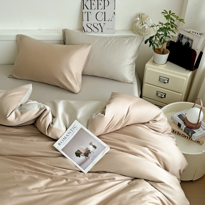 91家纺网 家纺一手货源 找家纺 耀悦家纺 2026春夏新款60支纯棉四件套长绒棉全棉纯棉四件套床单被套枕套 复古咖+古典灰