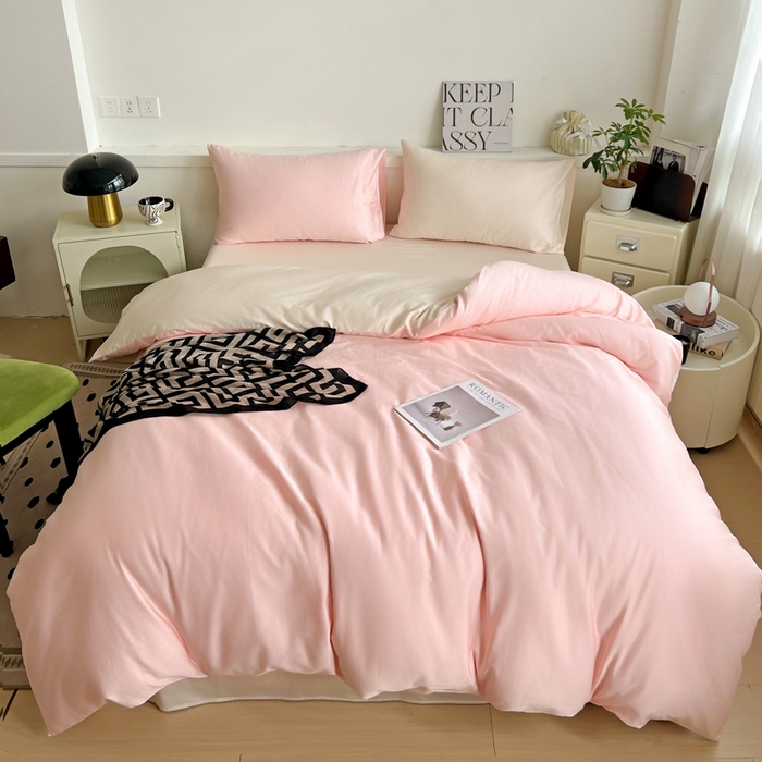 91家纺网 家纺一手货源 找家纺 耀悦家纺 2026春夏新款60支纯棉四件套长绒棉全棉纯棉四件套床单被套枕套 少女粉+灵动白桃