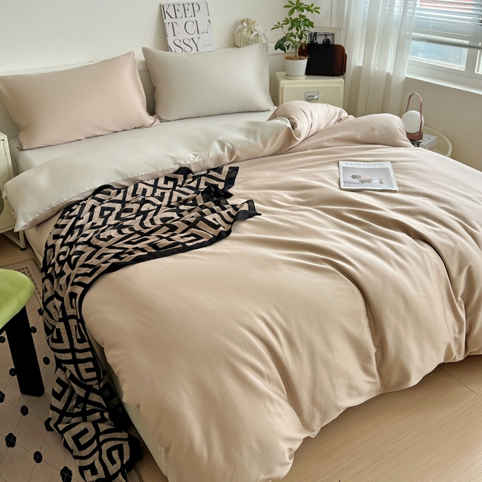 91家纺网 家纺一手货源 找家纺 耀悦家纺 2026春夏新款60支纯棉四件套长绒棉全棉纯棉四件套床单被套枕套 复古咖+古典灰