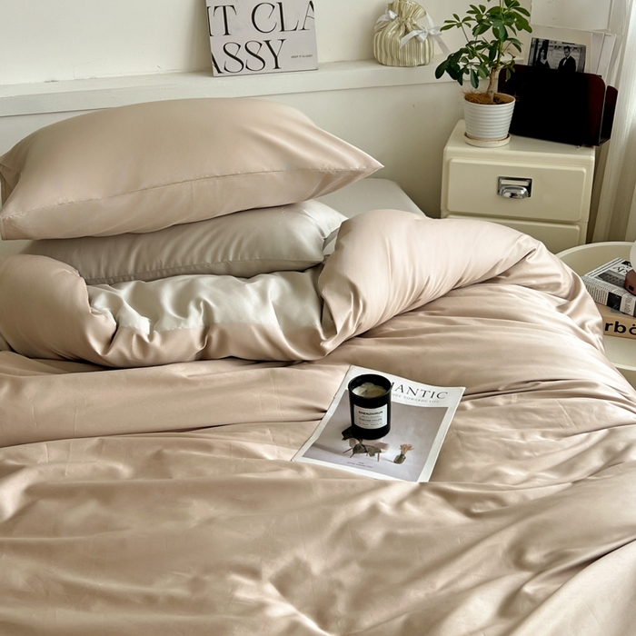 91家纺网 家纺一手货源 找家纺 耀悦家纺 2026春夏新款60支纯棉四件套长绒棉全棉纯棉四件套床单被套枕套 复古咖+古典灰