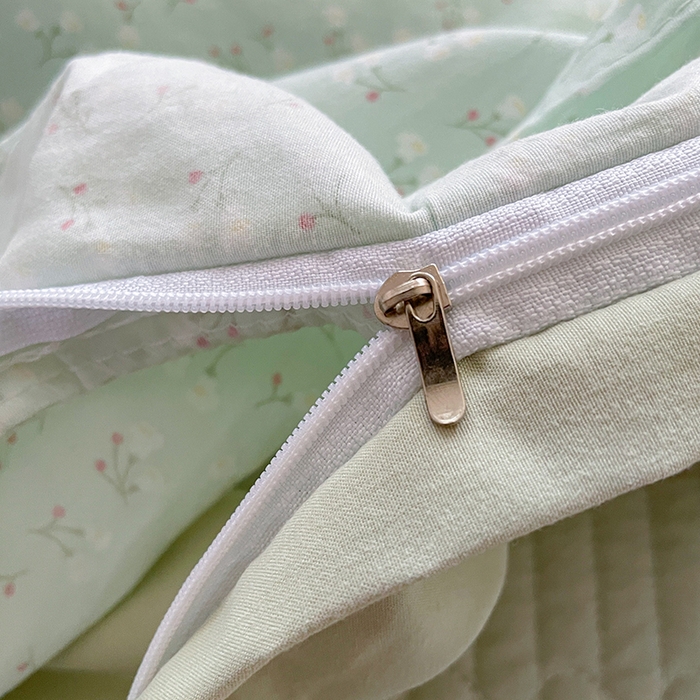 91家纺网 家纺一手货源 找家纺 艺慕家纺 2026新款直播热款古法仿棉AB版水洗棉印花双层蕾丝花边床盖四件套 AB版-薄荷绿