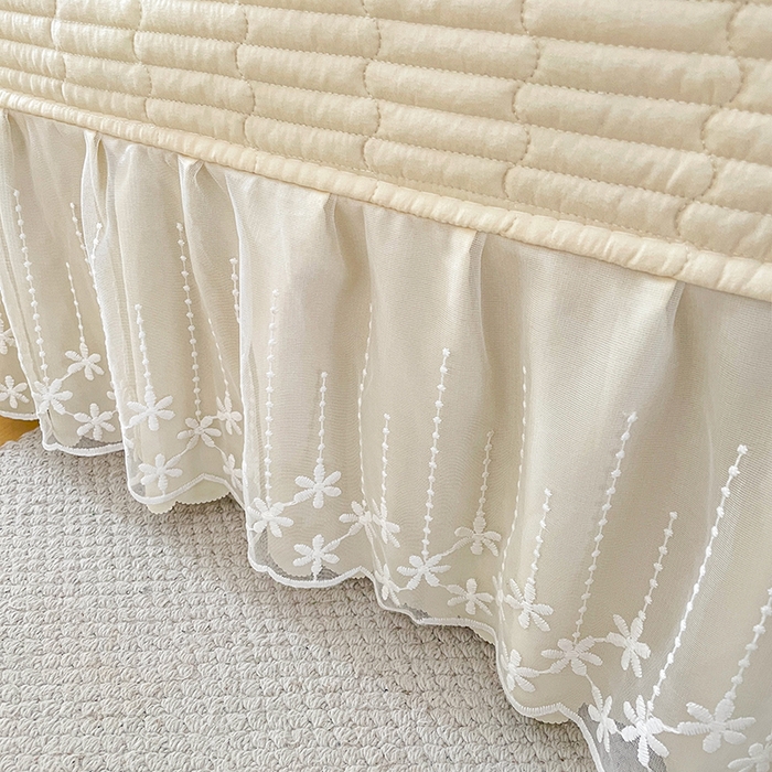 91家纺网 家纺一手货源 找家纺 艺慕家纺 2026新款直播热款古法仿棉AB版水洗棉印花双层蕾丝花边床盖四件套 AB版-春日花语