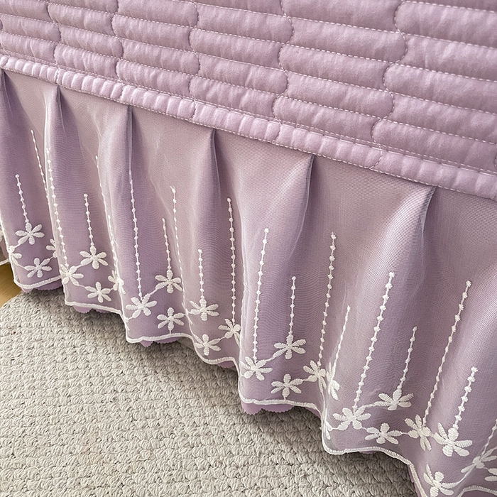 91家纺网 家纺一手货源 找家纺 艺慕家纺 2026新款直播热款古法仿棉AB版水洗棉印花双层蕾丝花边床盖四件套 AB版-丁香花