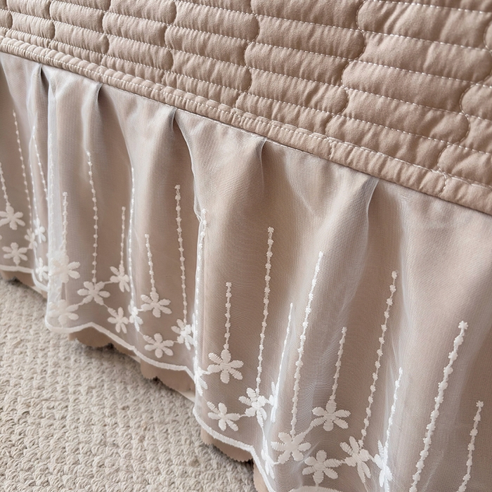 91家纺网 家纺一手货源 找家纺 艺慕家纺 2026新款直播热款古法仿棉AB版水洗棉印花双层蕾丝花边床盖四件套 AB版-丁香小兔