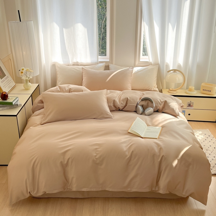 91家纺网 家纺一手货源 找家纺 耀悦家纺 2026春夏新款60支纯棉四件套长绒棉全棉纯棉四件套床单被套枕套 复古咖