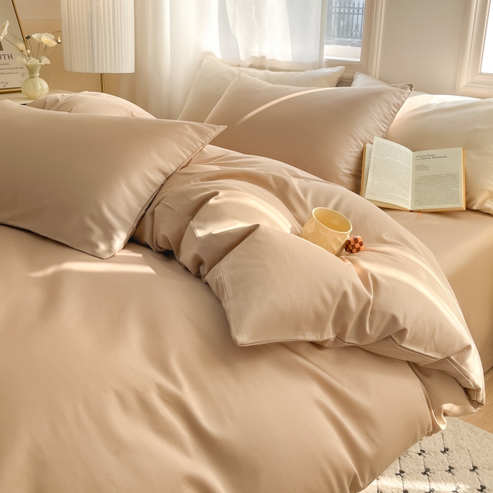 91家纺网 家纺一手货源 找家纺 耀悦家纺 2026春夏新款60支纯棉四件套长绒棉全棉纯棉四件套床单被套枕套 复古咖