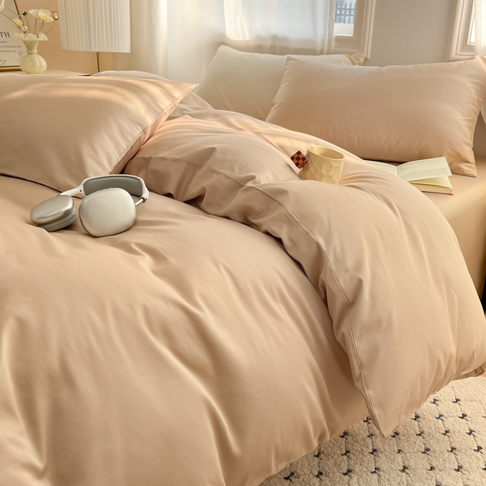 91家纺网 家纺一手货源 找家纺 耀悦家纺 2026春夏新款60支纯棉四件套长绒棉全棉纯棉四件套床单被套枕套 复古咖