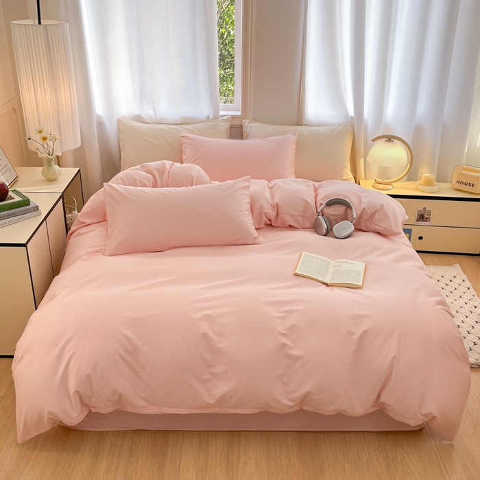 91家纺网 家纺一手货源 找家纺 耀悦家纺 2026春夏新款60支纯棉四件套长绒棉全棉纯棉四件套床单被套枕套 少女粉