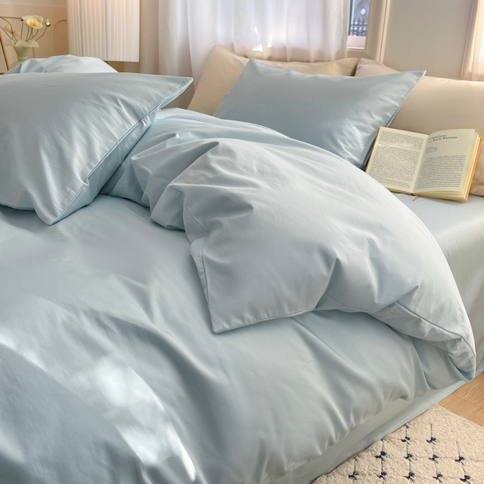 91家纺网 家纺一手货源 找家纺 耀悦家纺 2026春夏新款60支纯棉四件套长绒棉全棉纯棉四件套床单被套枕套 海盐蓝