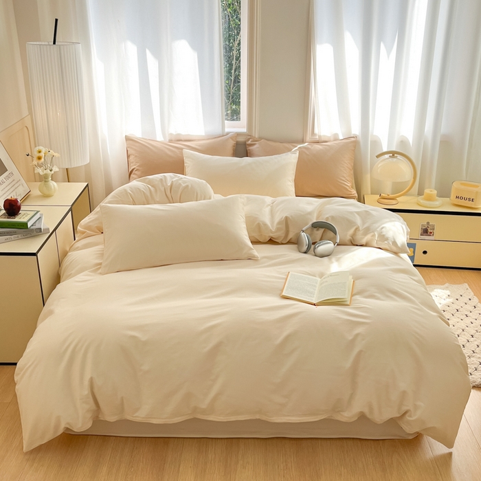 91家纺网 家纺一手货源 找家纺 耀悦家纺 2026春夏新款60支纯棉四件套长绒棉全棉纯棉四件套床单被套枕套 暖阳黄