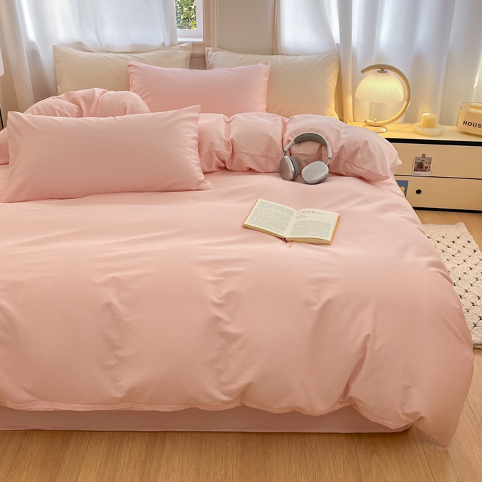 91家纺网 家纺一手货源 找家纺 耀悦家纺 2026春夏新款60支纯棉四件套长绒棉全棉纯棉四件套床单被套枕套 少女粉