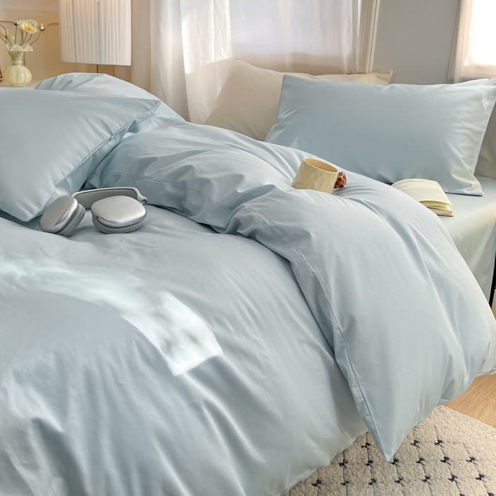 91家纺网 家纺一手货源 找家纺 耀悦家纺 2026春夏新款60支纯棉四件套长绒棉全棉纯棉四件套床单被套枕套 海盐蓝