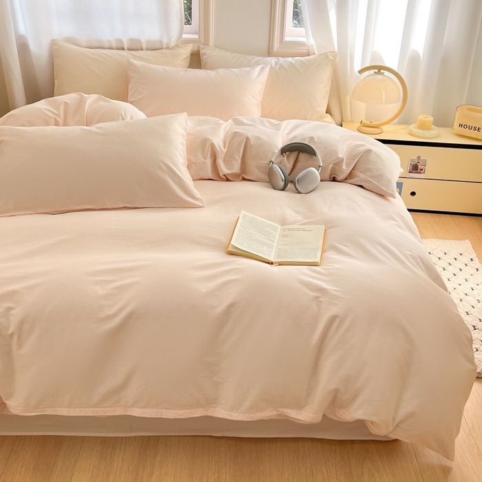 91家纺网 家纺一手货源 找家纺 耀悦家纺 2026春夏新款60支纯棉四件套长绒棉全棉纯棉四件套床单被套枕套 灵动白桃