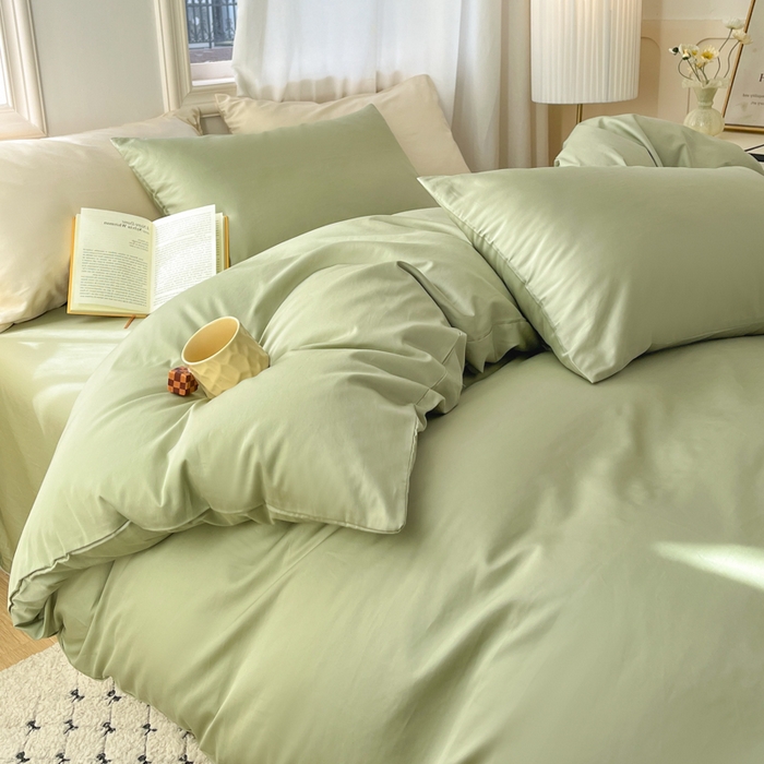 91家纺网 家纺一手货源 找家纺 耀悦家纺 2026春夏新款60支纯棉四件套长绒棉全棉纯棉四件套床单被套枕套 薄荷绿