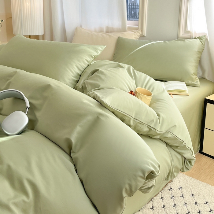 91家纺网 家纺一手货源 找家纺 耀悦家纺 2026春夏新款60支纯棉四件套长绒棉全棉纯棉四件套床单被套枕套 薄荷绿