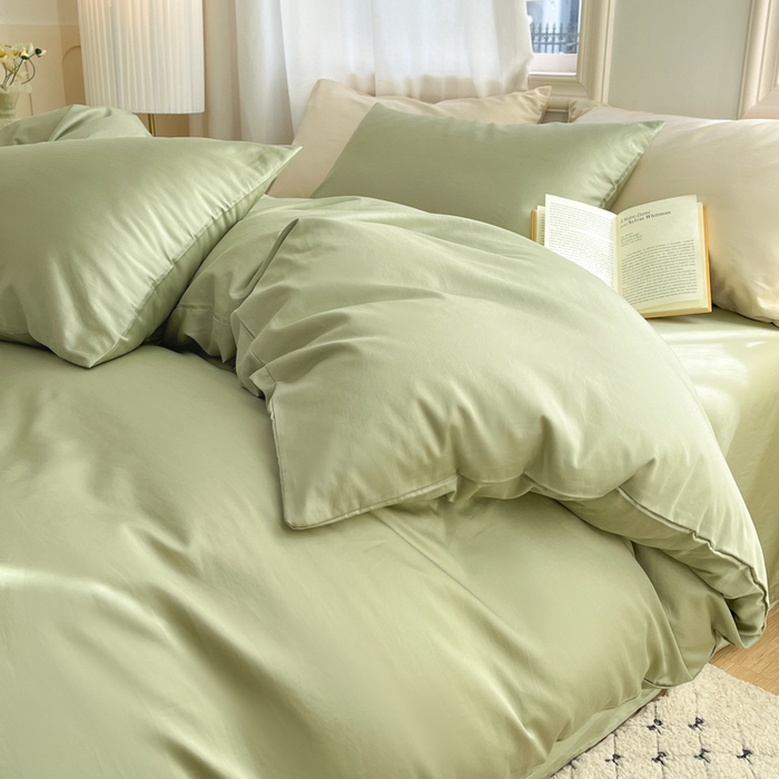 91家纺网 家纺一手货源 找家纺 耀悦家纺 2026春夏新款60支纯棉四件套长绒棉全棉纯棉四件套床单被套枕套 薄荷绿