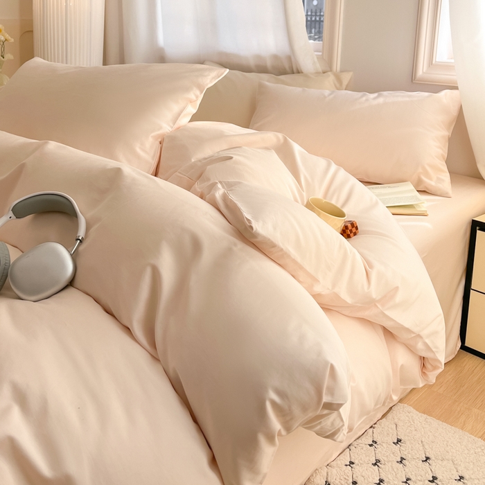 91家纺网 家纺一手货源 找家纺 耀悦家纺 2026春夏新款60支纯棉四件套长绒棉全棉纯棉四件套床单被套枕套 灵动白桃