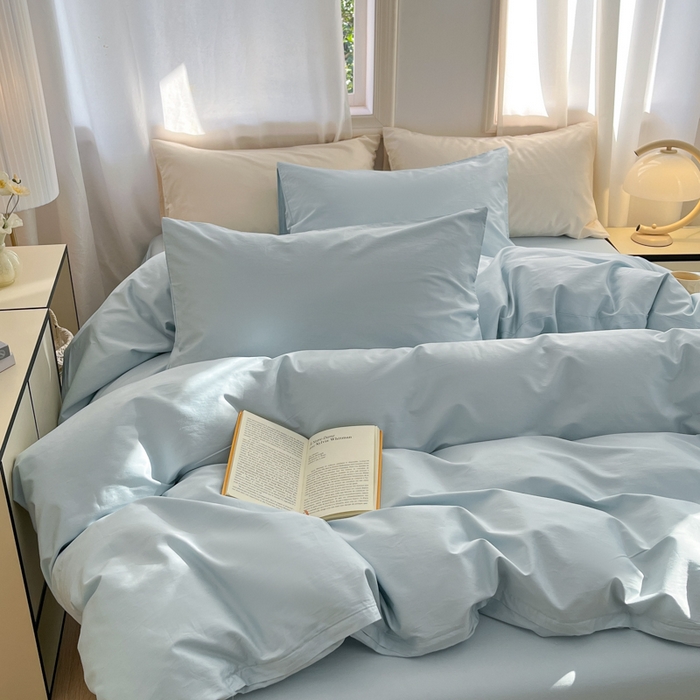 91家纺网 家纺一手货源 找家纺 耀悦家纺 2026春夏新款60支纯棉四件套长绒棉全棉纯棉四件套床单被套枕套 海盐蓝