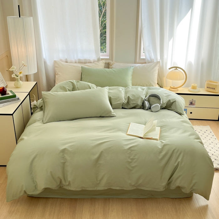 91家纺网 家纺一手货源 找家纺 耀悦家纺 2026春夏新款60支纯棉四件套长绒棉全棉纯棉四件套床单被套枕套 薄荷绿