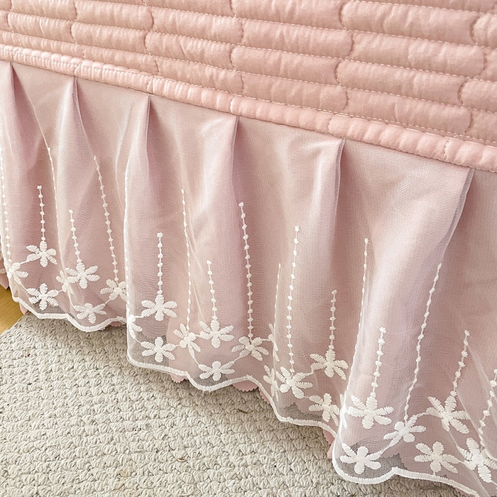 91家纺网 家纺一手货源 找家纺 艺慕家纺 2026新款直播热款古法仿棉AB版水洗棉印花双层蕾丝花边床盖四件套 AB版-粉黛庄园