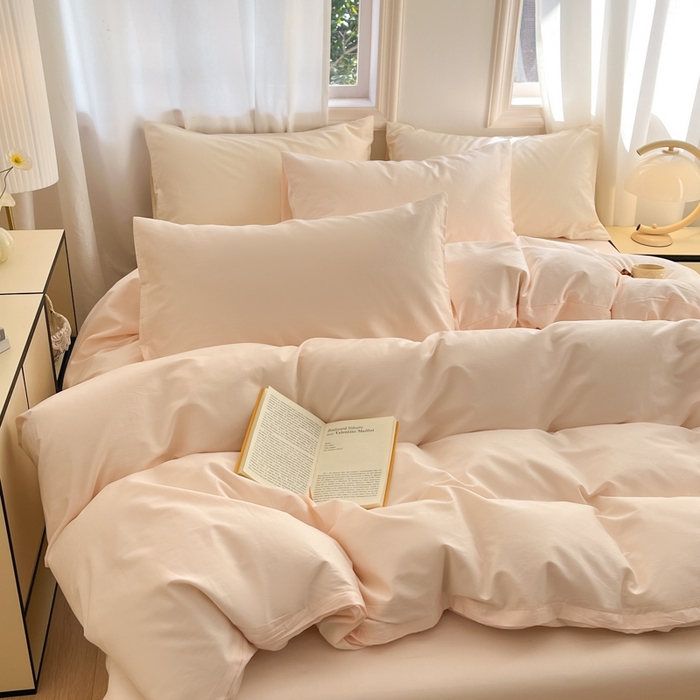 91家纺网 家纺一手货源 找家纺 耀悦家纺 2026春夏新款60支纯棉四件套长绒棉全棉纯棉四件套床单被套枕套 灵动白桃