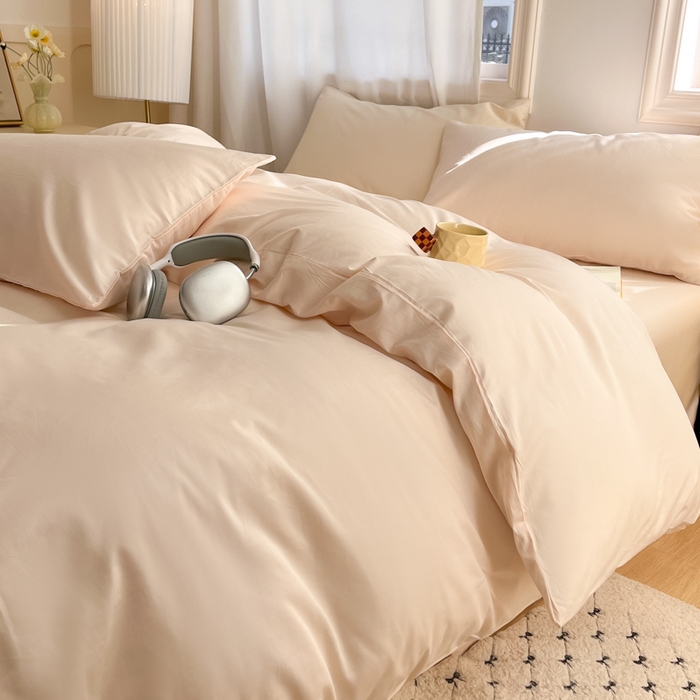 91家纺网 家纺一手货源 找家纺 耀悦家纺 2026春夏新款60支纯棉四件套长绒棉全棉纯棉四件套床单被套枕套 灵动白桃