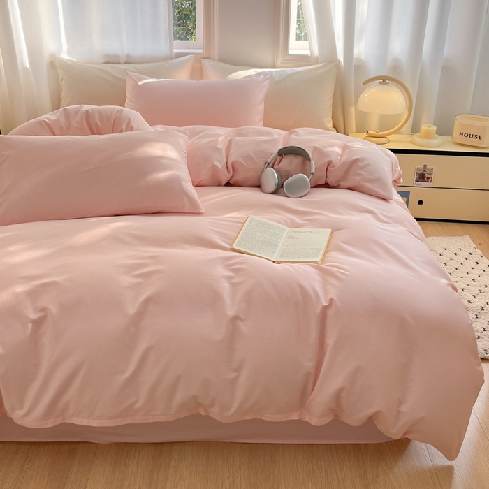 91家纺网 家纺一手货源 找家纺 耀悦家纺 2026春夏新款60支纯棉四件套长绒棉全棉纯棉四件套床单被套枕套 少女粉