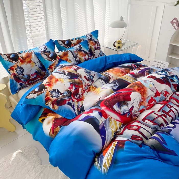 91家纺网 家纺一手货源 找家纺 一电 2026新款卡通被套单件被罩男女儿童学生宿舍单人被单男孩卡幼儿园单人被罩-1.磨毛被套 闪电奥特曼